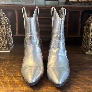 BAMBOO Metallic Silver Pointed Toe Ankle Booties